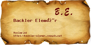 Backler Elemér névjegykártya